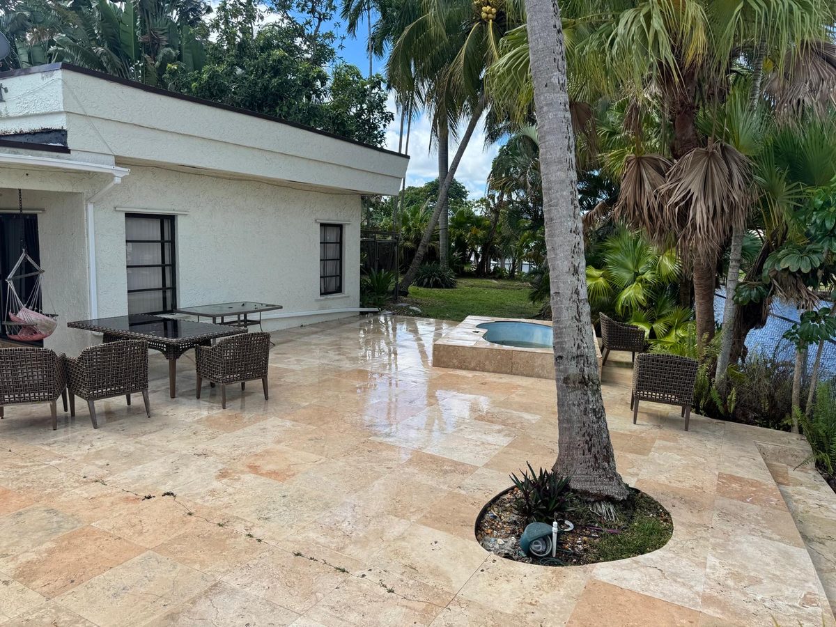 Travertine pool patio after a full clean