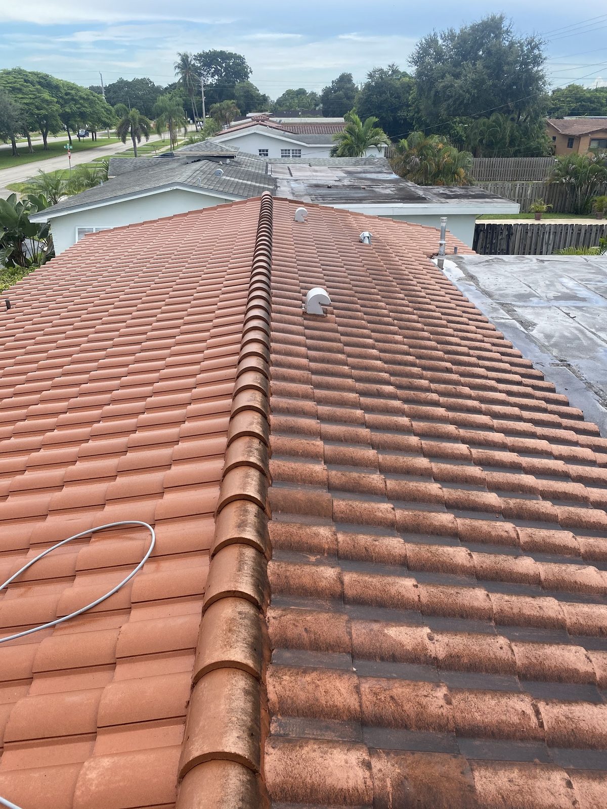 Barrel tile roof mid-clean