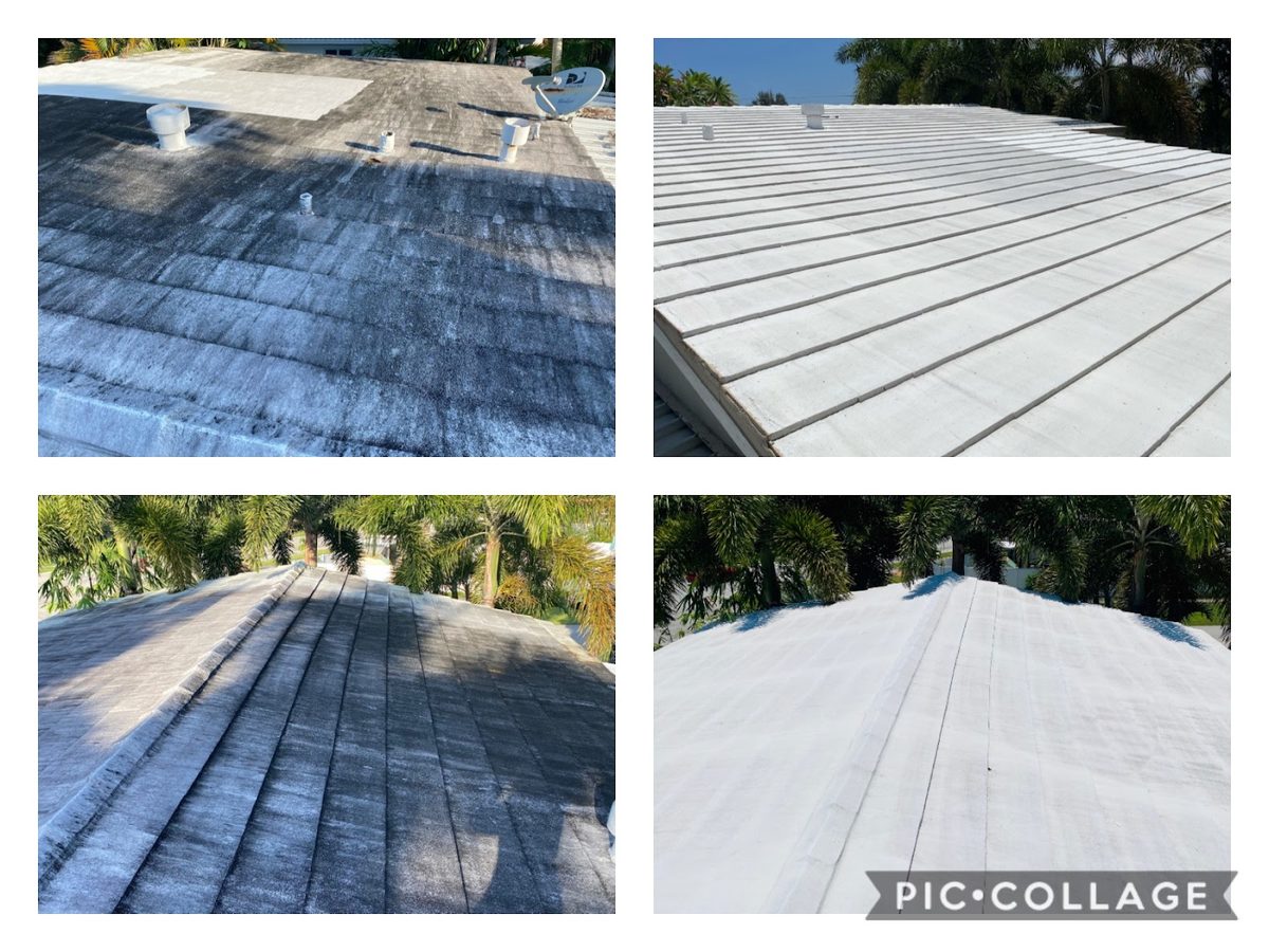 Roof wash progress collage from a Hollywood home
